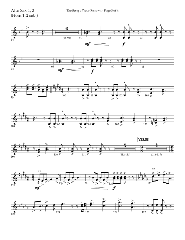 The Song Of Your Renown (Choral Anthem SATB) Alto Sax 1/2 (Lifeway Choral / Arr. Eric Belvin / Arr. John Bolin / Arr. Don Koch / Orch. Phillip Keveren / Orch. Danny Mitchell)