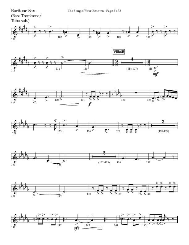 The Song Of Your Renown (Choral Anthem SATB) Bari Sax (Lifeway Choral / Arr. Eric Belvin / Arr. John Bolin / Arr. Don Koch / Orch. Phillip Keveren / Orch. Danny Mitchell)
