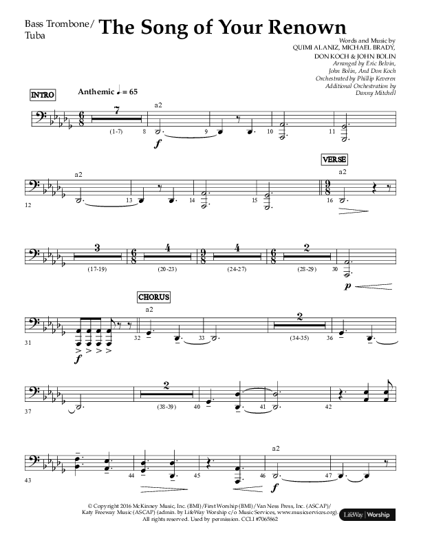The Song Of Your Renown (Choral Anthem SATB) Orchestration (Lifeway Choral / Arr. Eric Belvin / Arr. John Bolin / Arr. Don Koch / Orch. Phillip Keveren / Orch. Danny Mitchell)