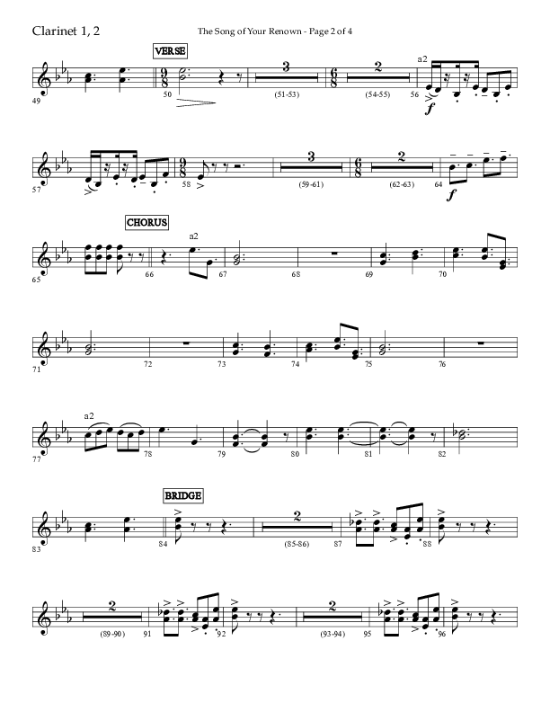 The Song Of Your Renown (Choral Anthem SATB) Clarinet 1/2 (Lifeway Choral / Arr. Eric Belvin / Arr. John Bolin / Arr. Don Koch / Orch. Phillip Keveren / Orch. Danny Mitchell)