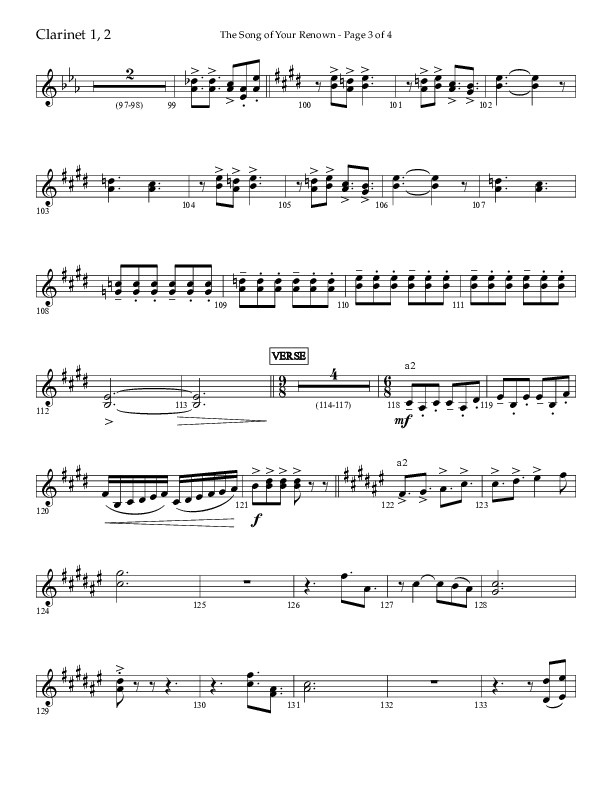The Song Of Your Renown (Choral Anthem SATB) Clarinet 1/2 (Lifeway Choral / Arr. Eric Belvin / Arr. John Bolin / Arr. Don Koch / Orch. Phillip Keveren / Orch. Danny Mitchell)