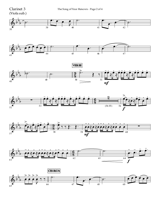 The Song Of Your Renown (Choral Anthem SATB) Clarinet 3 (Lifeway Choral / Arr. Eric Belvin / Arr. John Bolin / Arr. Don Koch / Orch. Phillip Keveren / Orch. Danny Mitchell)