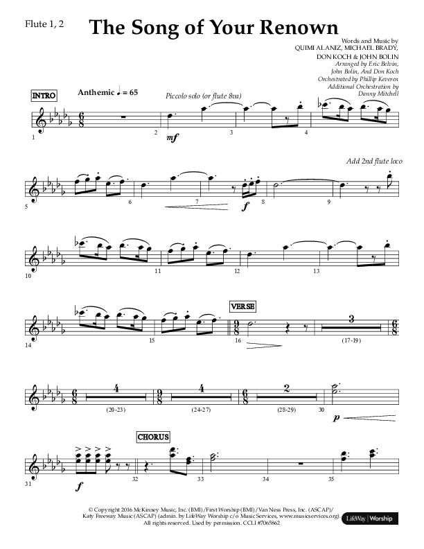The Song Of Your Renown (Choral Anthem SATB) Flute 1/2 (Lifeway Choral / Arr. Eric Belvin / Arr. John Bolin / Arr. Don Koch / Orch. Phillip Keveren / Orch. Danny Mitchell)