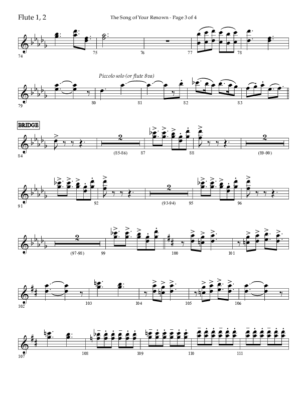 The Song Of Your Renown (Choral Anthem SATB) Flute 1/2 (Lifeway Choral / Arr. Eric Belvin / Arr. John Bolin / Arr. Don Koch / Orch. Phillip Keveren / Orch. Danny Mitchell)