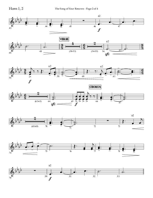 The Song Of Your Renown (Choral Anthem SATB) French Horn 1/2 (Lifeway Choral / Arr. Eric Belvin / Arr. John Bolin / Arr. Don Koch / Orch. Phillip Keveren / Orch. Danny Mitchell)
