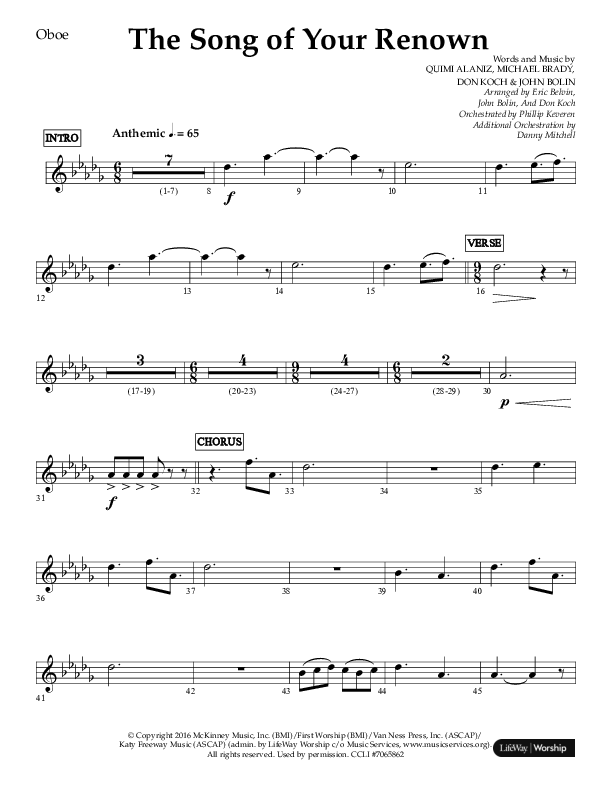 The Song Of Your Renown (Choral Anthem SATB) Oboe (Lifeway Choral / Arr. Eric Belvin / Arr. John Bolin / Arr. Don Koch / Orch. Phillip Keveren / Orch. Danny Mitchell)
