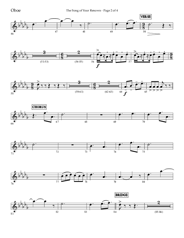 The Song Of Your Renown (Choral Anthem SATB) Oboe (Lifeway Choral / Arr. Eric Belvin / Arr. John Bolin / Arr. Don Koch / Orch. Phillip Keveren / Orch. Danny Mitchell)