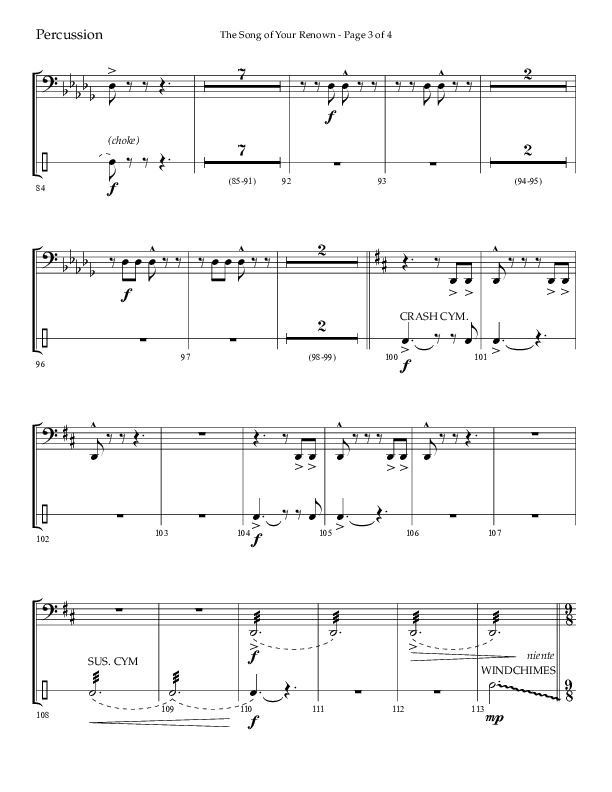 The Song Of Your Renown (Choral Anthem SATB) Percussion (Lifeway Choral / Arr. Eric Belvin / Arr. John Bolin / Arr. Don Koch / Orch. Phillip Keveren / Orch. Danny Mitchell)