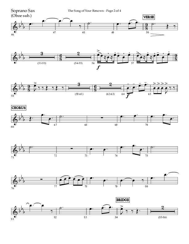 The Song Of Your Renown (Choral Anthem SATB) Soprano Sax (Lifeway Choral / Arr. Eric Belvin / Arr. John Bolin / Arr. Don Koch / Orch. Phillip Keveren / Orch. Danny Mitchell)