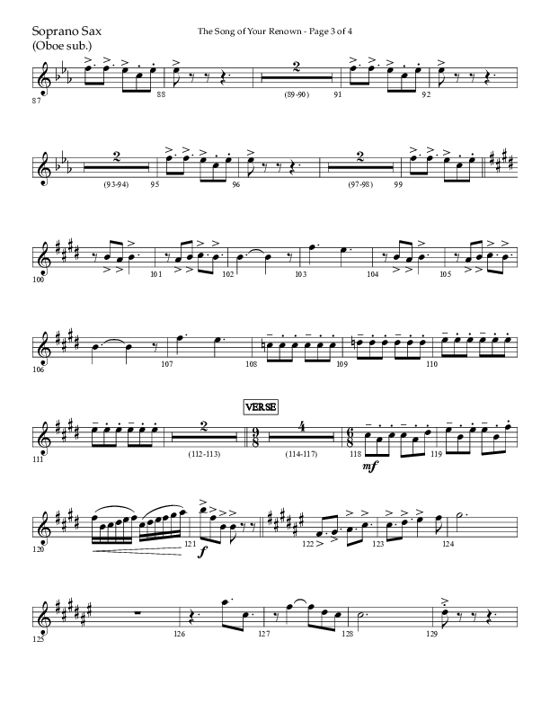 The Song Of Your Renown (Choral Anthem SATB) Soprano Sax (Lifeway Choral / Arr. Eric Belvin / Arr. John Bolin / Arr. Don Koch / Orch. Phillip Keveren / Orch. Danny Mitchell)