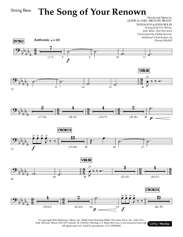 The Song Of Your Renown (Choral Anthem SATB) String Bass (Lifeway Choral / Arr. Eric Belvin / Arr. John Bolin / Arr. Don Koch / Orch. Phillip Keveren / Orch. Danny Mitchell)