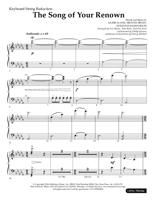 The Song Of Your Renown (Choral Anthem SATB) String Reduction (Lifeway Choral / Arr. Eric Belvin / Arr. John Bolin / Arr. Don Koch / Orch. Phillip Keveren / Orch. Danny Mitchell)