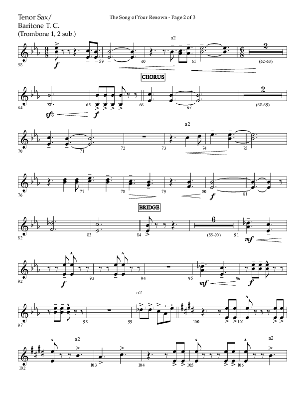 The Song Of Your Renown (Choral Anthem SATB) Tenor Sax/Baritone T.C. (Lifeway Choral / Arr. Eric Belvin / Arr. John Bolin / Arr. Don Koch / Orch. Phillip Keveren / Orch. Danny Mitchell)