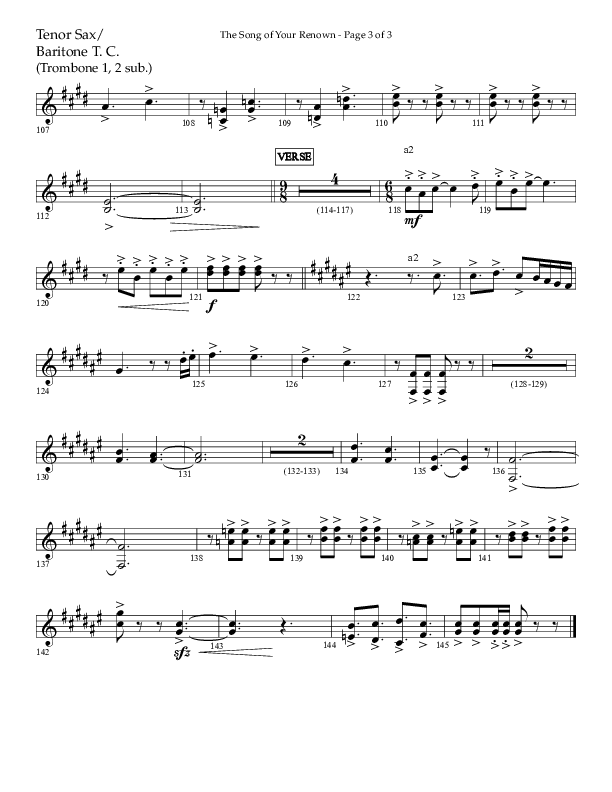 The Song Of Your Renown (Choral Anthem SATB) Tenor Sax/Baritone T.C. (Lifeway Choral / Arr. Eric Belvin / Arr. John Bolin / Arr. Don Koch / Orch. Phillip Keveren / Orch. Danny Mitchell)