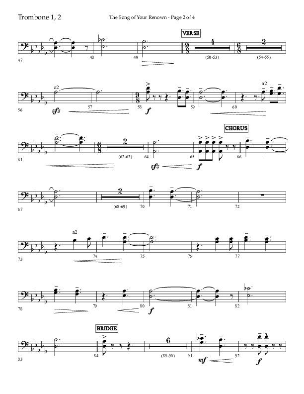 The Song Of Your Renown (Choral Anthem SATB) Trombone 1/2 (Lifeway Choral / Arr. Eric Belvin / Arr. John Bolin / Arr. Don Koch / Orch. Phillip Keveren / Orch. Danny Mitchell)