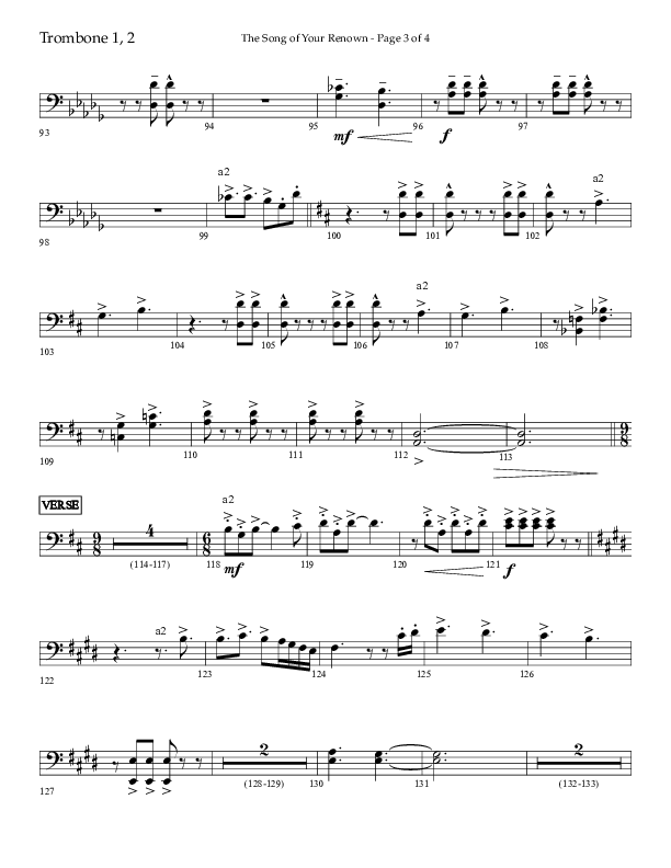 The Song Of Your Renown (Choral Anthem SATB) Trombone 1/2 (Lifeway Choral / Arr. Eric Belvin / Arr. John Bolin / Arr. Don Koch / Orch. Phillip Keveren / Orch. Danny Mitchell)