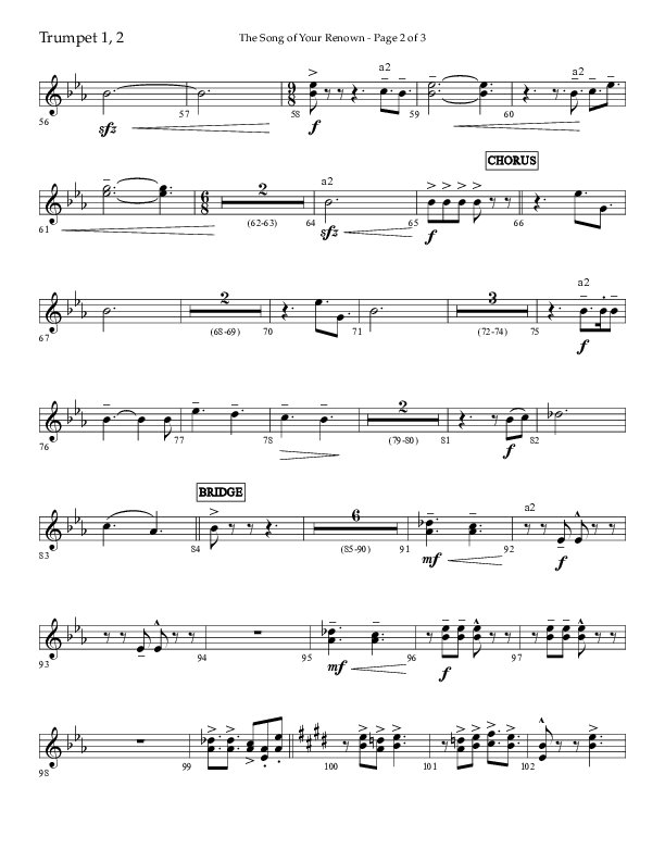 The Song Of Your Renown (Choral Anthem SATB) Trumpet 1,2 (Lifeway Choral / Arr. Eric Belvin / Arr. John Bolin / Arr. Don Koch / Orch. Phillip Keveren / Orch. Danny Mitchell)