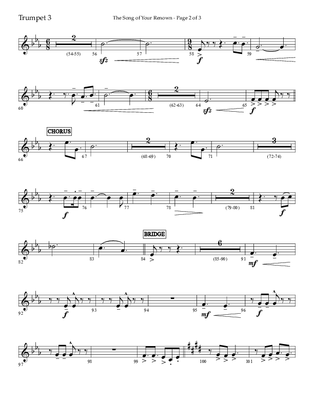 The Song Of Your Renown (Choral Anthem SATB) Trumpet 3 (Lifeway Choral / Arr. Eric Belvin / Arr. John Bolin / Arr. Don Koch / Orch. Phillip Keveren / Orch. Danny Mitchell)
