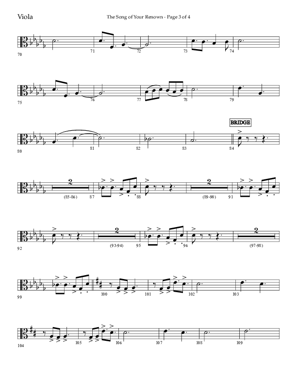 The Song Of Your Renown (Choral Anthem SATB) Viola (Lifeway Choral / Arr. Eric Belvin / Arr. John Bolin / Arr. Don Koch / Orch. Phillip Keveren / Orch. Danny Mitchell)