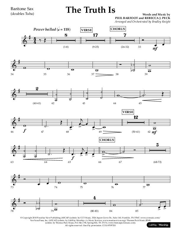 The Truth Is (Choral Anthem SATB) Bari Sax (Lifeway Choral / Arr. Bradley Knight)