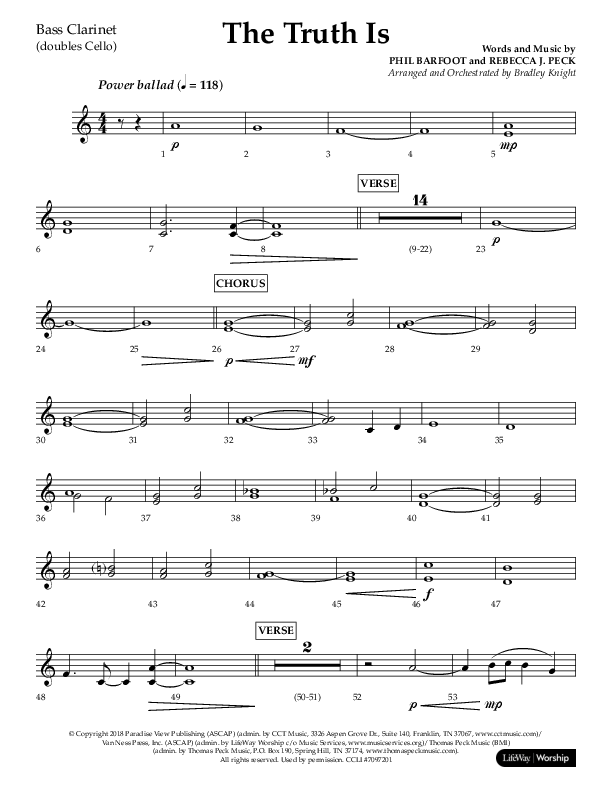 The Truth Is (Choral Anthem SATB) Bass Clarinet (Lifeway Choral / Arr. Bradley Knight)