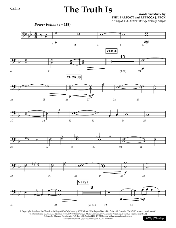 The Truth Is (Choral Anthem SATB) Cello (Lifeway Choral / Arr. Bradley Knight)