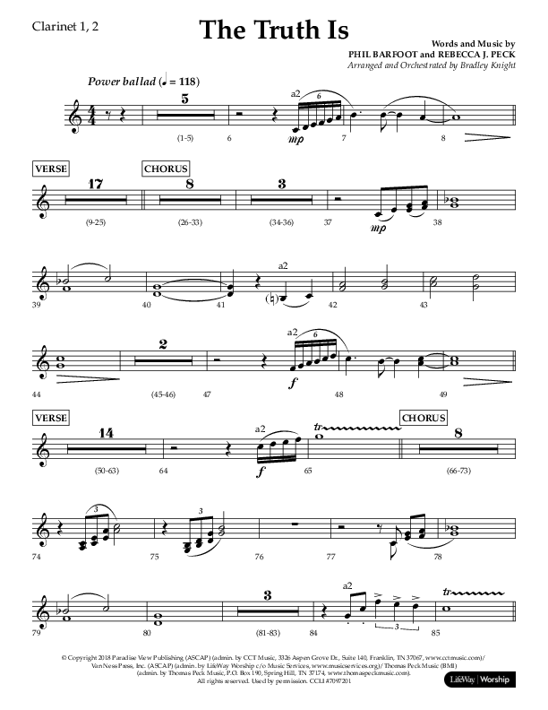 The Truth Is (Choral Anthem SATB) Clarinet 1/2 (Lifeway Choral / Arr. Bradley Knight)
