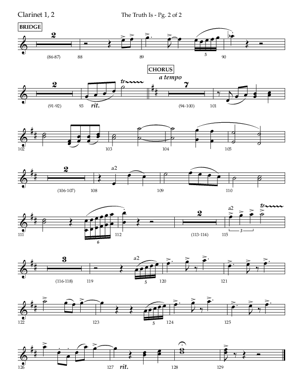 The Truth Is (Choral Anthem SATB) Clarinet 1/2 (Lifeway Choral / Arr. Bradley Knight)