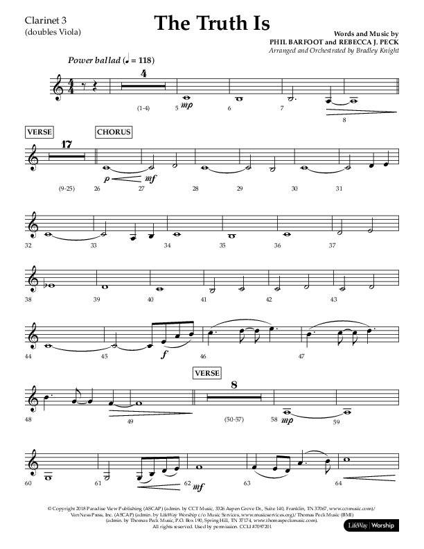 The Truth Is (Choral Anthem SATB) Clarinet 3 (Lifeway Choral / Arr. Bradley Knight)