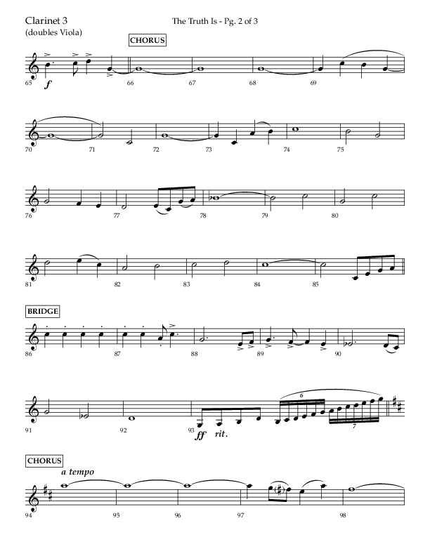 The Truth Is (Choral Anthem SATB) Clarinet 3 (Lifeway Choral / Arr. Bradley Knight)