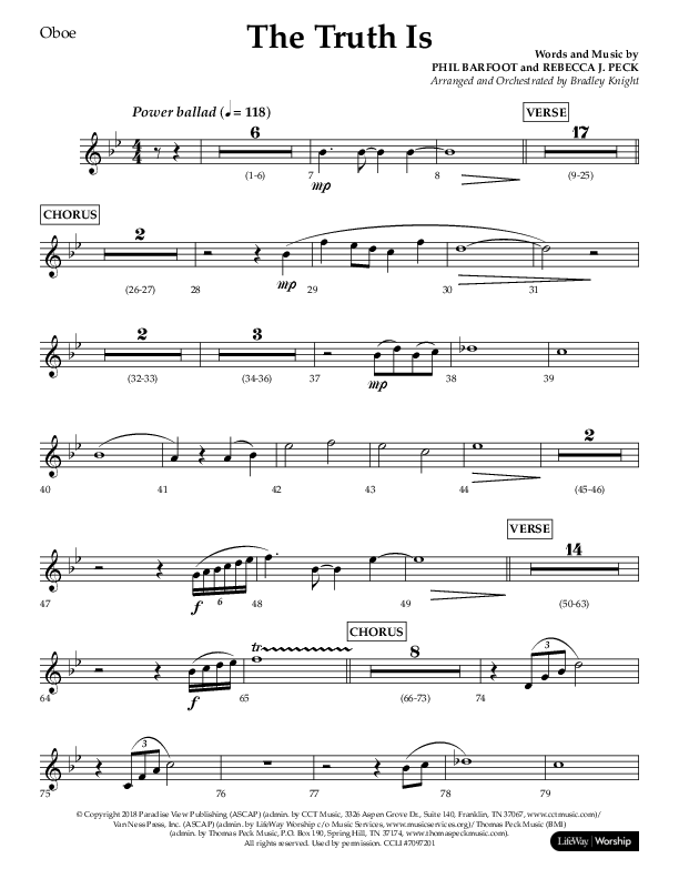 The Truth Is (Choral Anthem SATB) Oboe (Lifeway Choral / Arr. Bradley Knight)