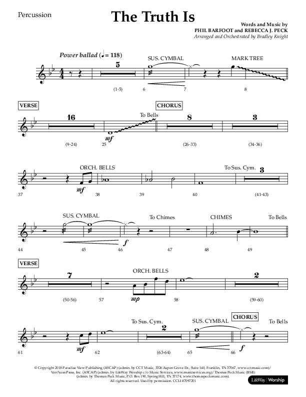 The Truth Is (Choral Anthem SATB) Percussion (Lifeway Choral / Arr. Bradley Knight)