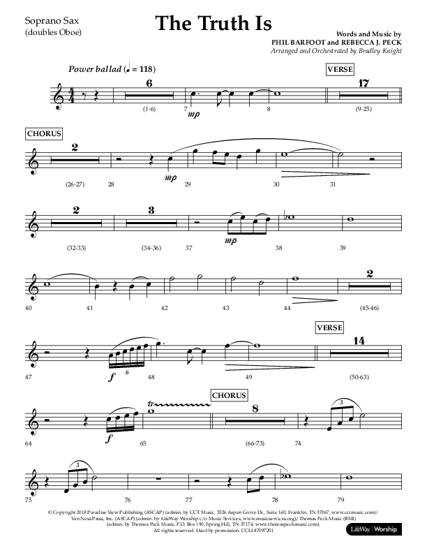 The Truth Is (Choral Anthem SATB) Soprano Sax (Lifeway Choral / Arr. Bradley Knight)