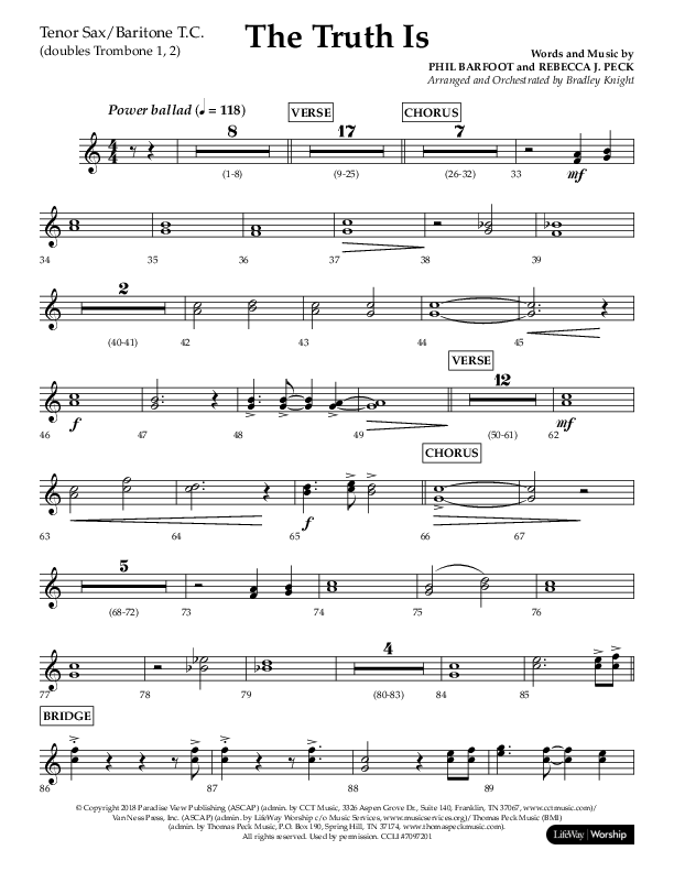 The Truth Is (Choral Anthem SATB) Tenor Sax/Baritone T.C. (Lifeway Choral / Arr. Bradley Knight)