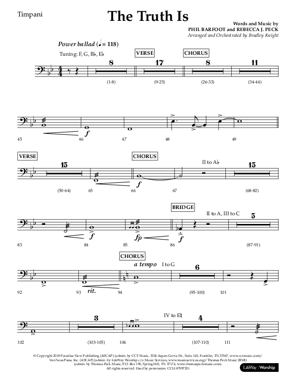 The Truth Is (Choral Anthem SATB) Timpani (Lifeway Choral / Arr. Bradley Knight)