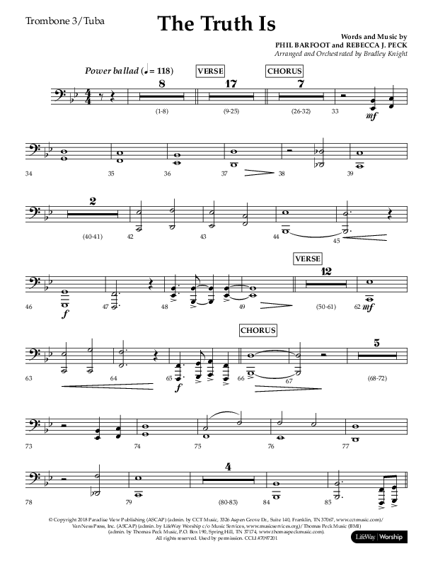 The Truth Is (Choral Anthem SATB) Trombone 3/Tuba (Lifeway Choral / Arr. Bradley Knight)