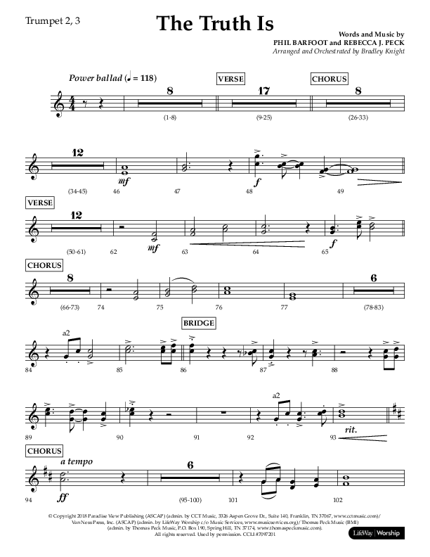 The Truth Is (Choral Anthem SATB) Trumpet 2/3 (Lifeway Choral / Arr. Bradley Knight)
