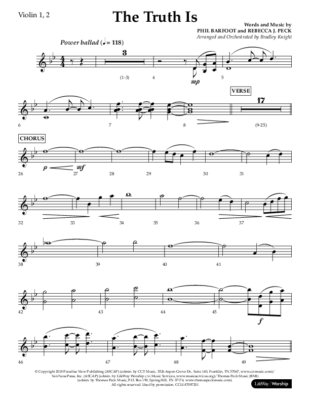 The Truth Is (Choral Anthem SATB) Violin 1/2 (Lifeway Choral / Arr. Bradley Knight)