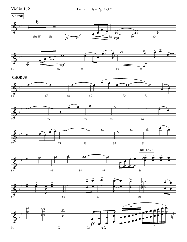The Truth Is (Choral Anthem SATB) Violin 1/2 (Lifeway Choral / Arr. Bradley Knight)