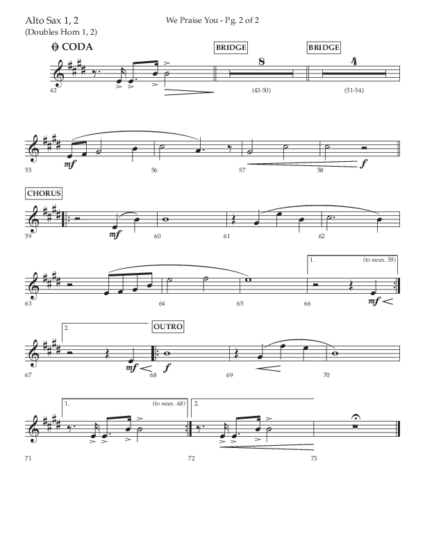 We Praise You (Choral Anthem SATB) Alto Sax 1/2 (Lifeway Choral / Arr. Daniel Semsen)