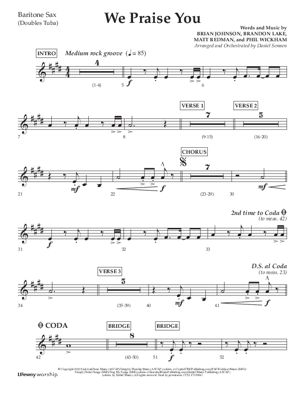 We Praise You (Choral Anthem SATB) Bari Sax (Lifeway Choral / Arr. Daniel Semsen)
