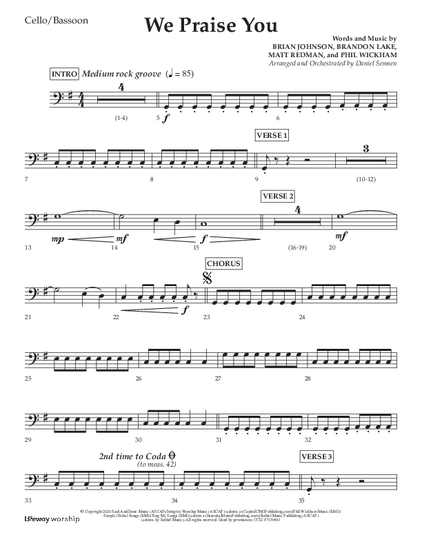 We Praise You (Choral Anthem SATB) Cello (Lifeway Choral / Arr. Daniel Semsen)