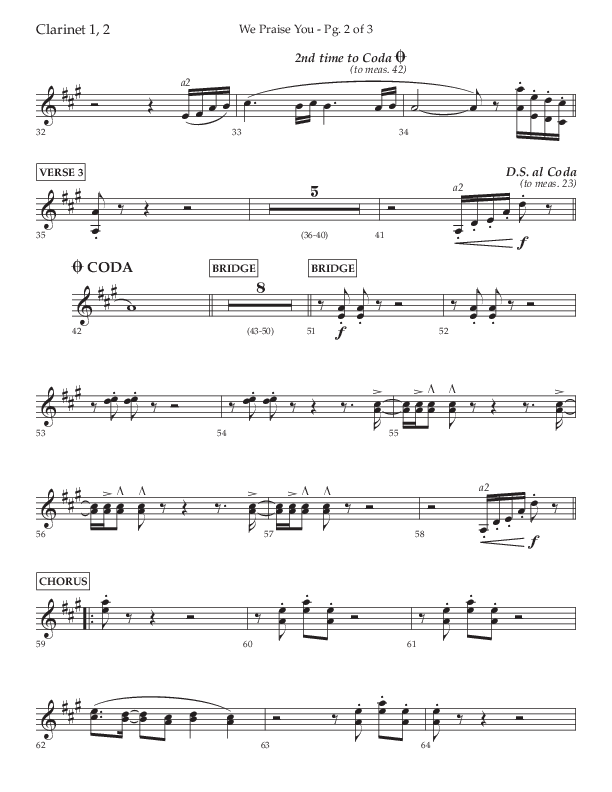 We Praise You (Choral Anthem SATB) Clarinet 1/2 (Lifeway Choral / Arr. Daniel Semsen)