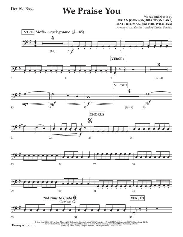 We Praise You (Choral Anthem SATB) Double Bass (Lifeway Choral / Arr. Daniel Semsen)