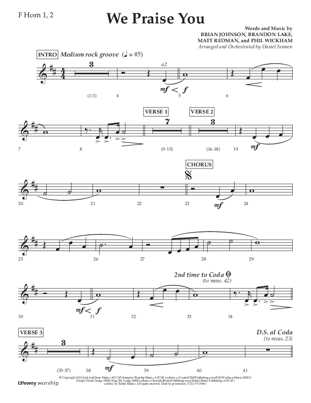We Praise You (Choral Anthem SATB) French Horn 1/2 (Lifeway Choral / Arr. Daniel Semsen)