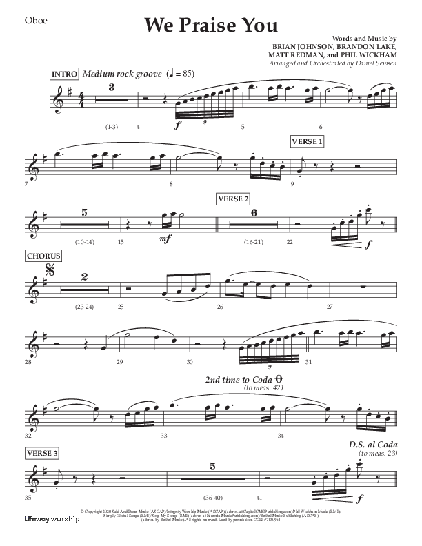 We Praise You (Choral Anthem SATB) Oboe (Lifeway Choral / Arr. Daniel Semsen)