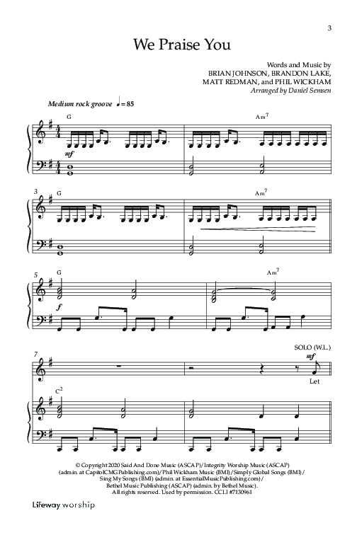 We Praise You (Choral Anthem SATB) Anthem (SATB/Piano) (Lifeway Choral / Arr. Daniel Semsen)