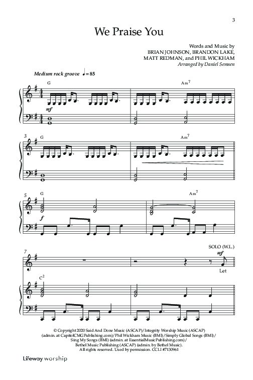 We Praise You (Choral Anthem SATB) Anthem (SATB/Piano) (Lifeway Choral / Arr. Daniel Semsen)