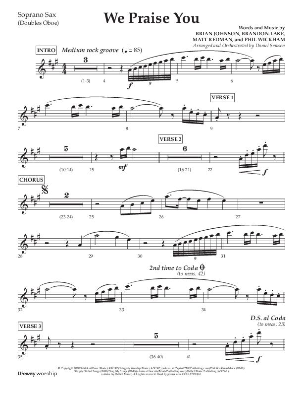 We Praise You (Choral Anthem SATB) Soprano Sax (Lifeway Choral / Arr. Daniel Semsen)