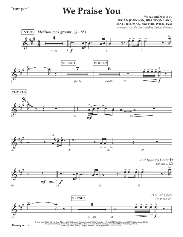 We Praise You (Choral Anthem SATB) Trumpet 1 (Lifeway Choral / Arr. Daniel Semsen)